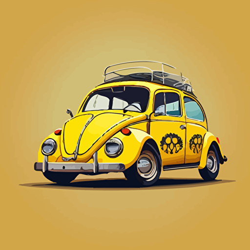 yellow 1967 VW Baja bug Pixar style vector animation anime