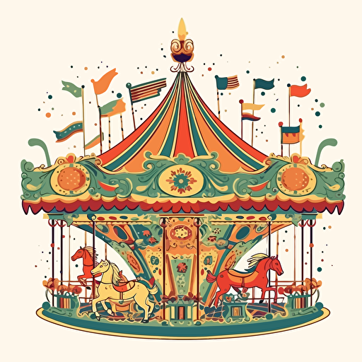 a beautiful colorful carousel with geometric decorations, vector, 2d
