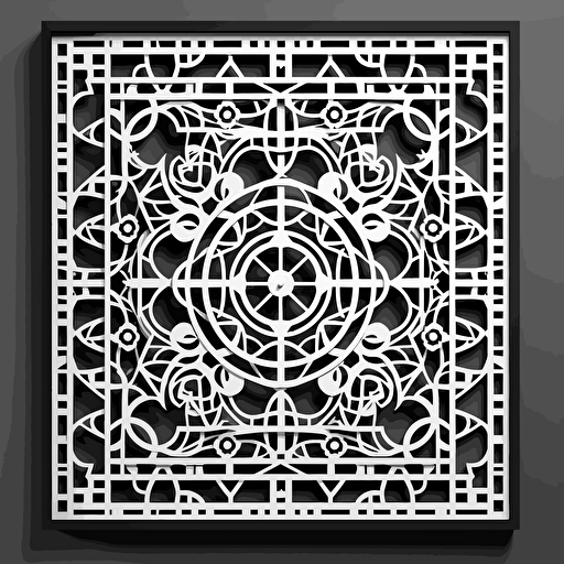 black and white design in the style of square modern geometric vector, laser cut with layers