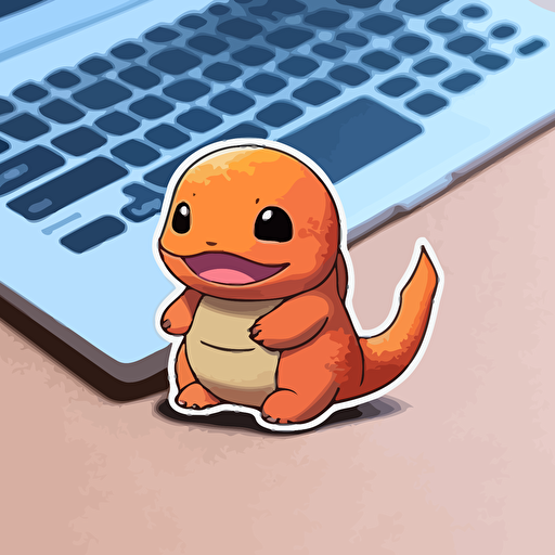 Sticker, cute Charmander, kawaii, collectible, vector