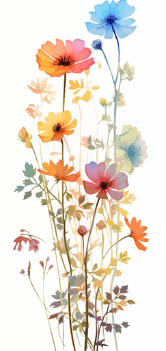 2d colorful single wildflower transparent background vector
