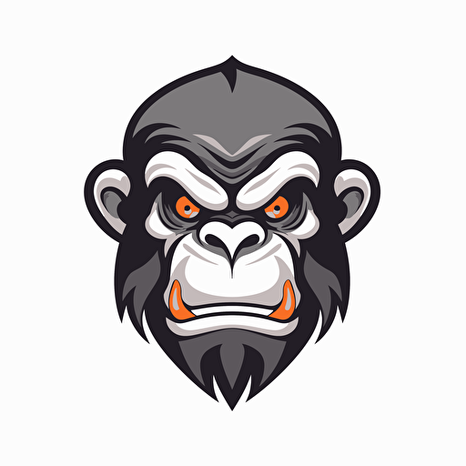 an ilustrative logo of an angry chimpanzee face with short hair in the style of Afarin Sajedi, vector stroke, on white background, use 3 colors,