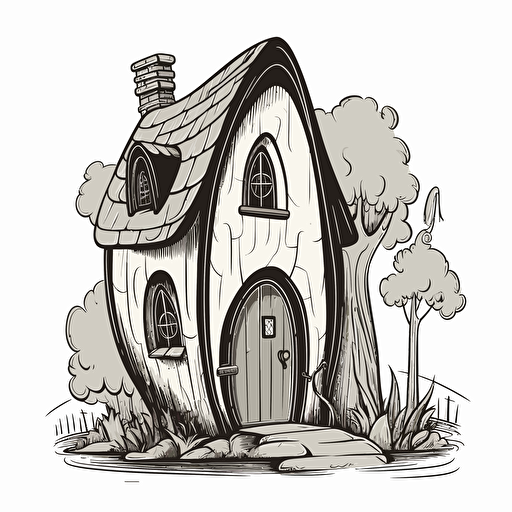 tall whimsical black and white medieval hobbit house, in flat 2d vector style, no perspective 4d91006c-2d9f-4a11-be13-7dac0aa6d6a6