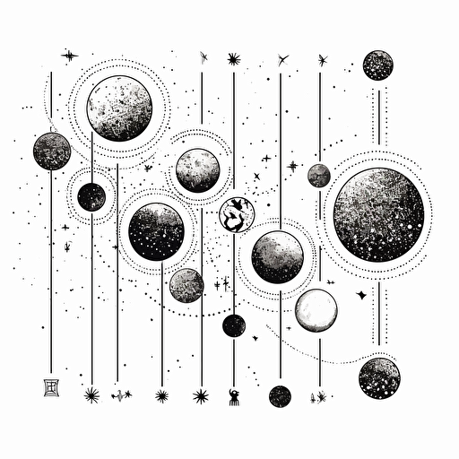 detailed moon phases design with stars line drawing super detailed vector design on white background
