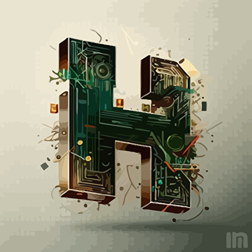 vector logo of the letter "H" overlayed with a circuit board, modern, artistic