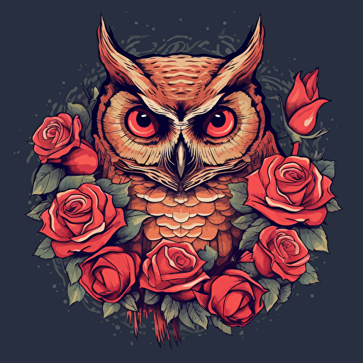 owl with roses, vector style, by Namasri Niumim