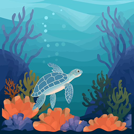 background scene for a seaturtle. clip-art, vector, colorful. coral and seaweed solid colors