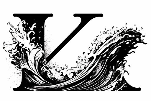 a wave blending letter "K", logo style, vector, black on white, flat, stencil
