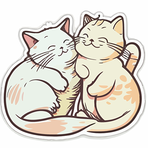 sticker, happy friendly cat purring with another cat, liu yi artist style, vector, contour, whitebackground
