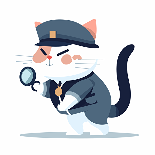 simplified flat art vector image of inspector cat, white background