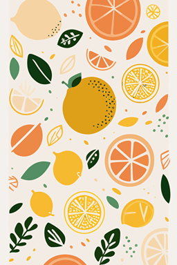 a lemon and orange pattern on a white background, in the style of muted whimsy, painted illustrations, muted colours, y2k aesthetic, grocery art, wallpaper, use of paper vector linces