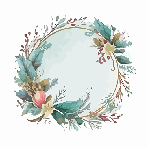 Christmas round place frame vector, Illustration, watercolor, sticker art, white background, pastel colors