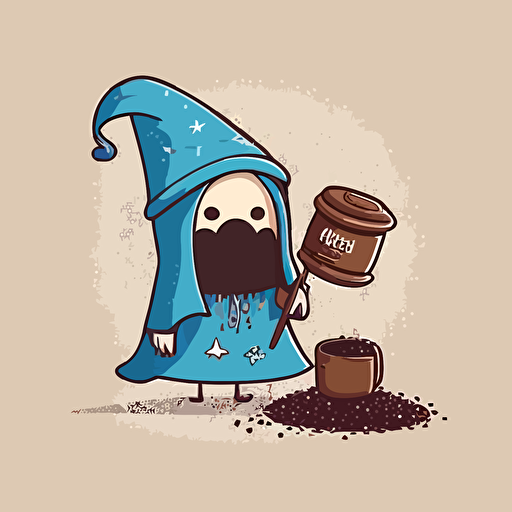 vector art, cartoon style coffee bean as wizard with wand and robe v5 ar 16:9