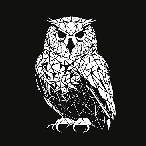 [simple, geometric mascot] iconic logo of [owl meditation], [white] vector, [black] background