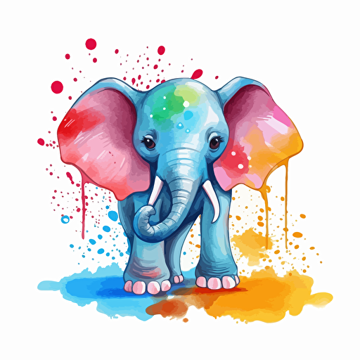 elephant, detailed, cartoon style, 2d watercolor clipart vector, creative and imaginative, hd, white background