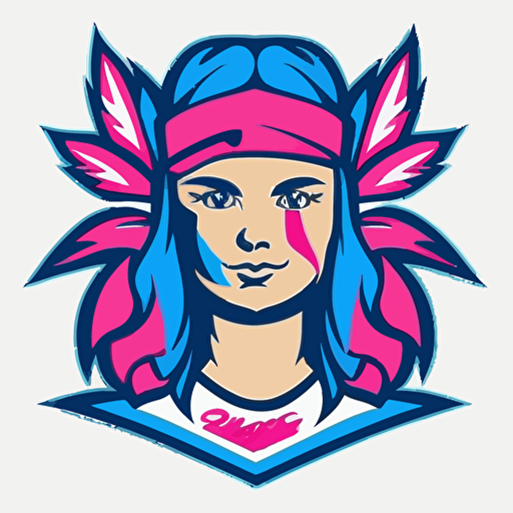 a mascot logo for a girls softball team, tan skin, using blue and pink, simple, vector
