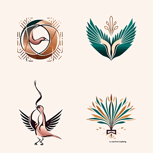 logo design, beautiful geomteric stork , geometric oak leaf, simple geometric vector, happy vibe