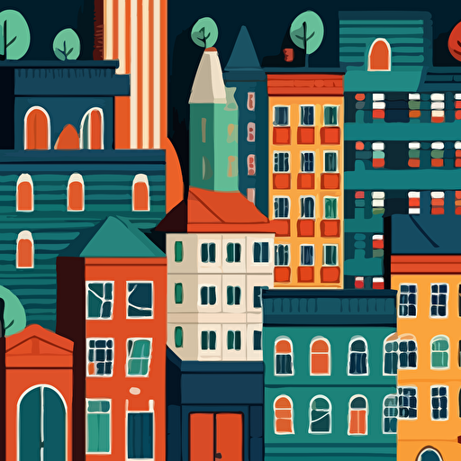 flat vector art, repeating tile of buildings