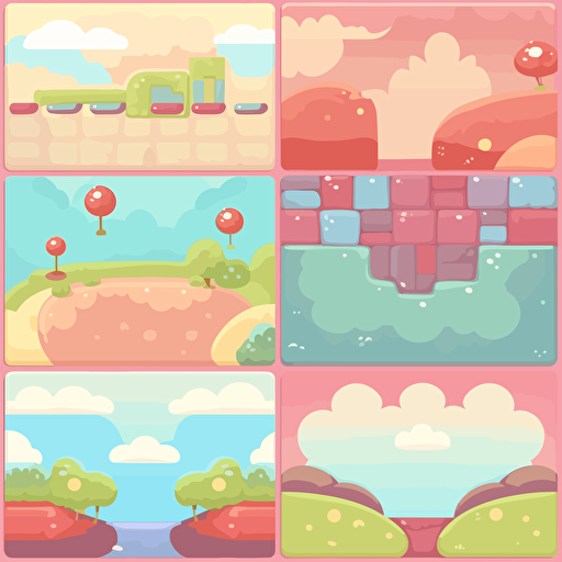 Design a game panel, the middle is the game content, the edge has texture, single color, the edge design is creative, designed for 6-year-olds, pastel colors, detailed, flat style, vector, animation