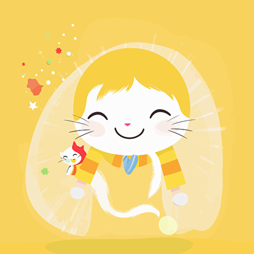 multicolor child illustration, big, vector, background white, cat, littlr cat, light yellow, smile, happy, joy, child 6144x6144