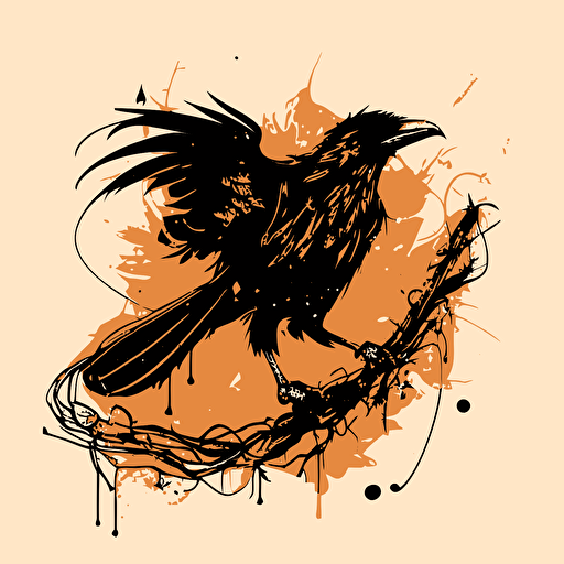 crow grabbing el-guitar strings, logo, adobe illustrator, simple vector drawing