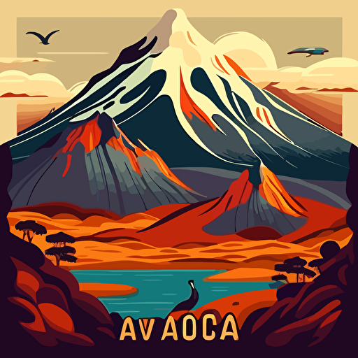 vector image of a volcano in the patagonia with retro colors