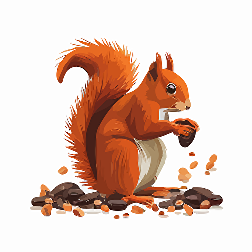 Energetic squirrel vector gathering nuts on a white background