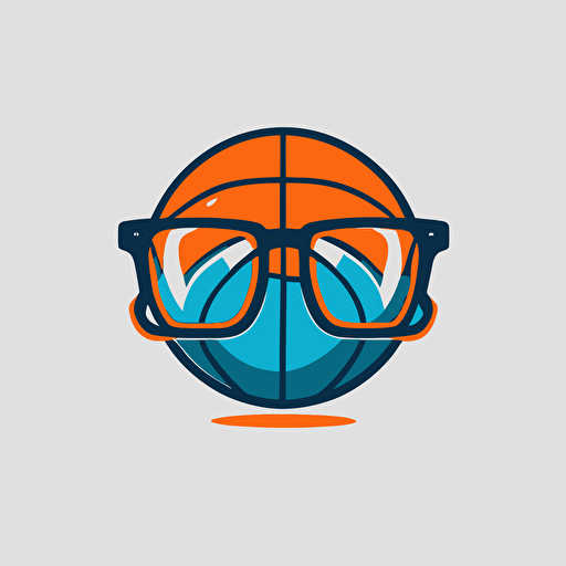 vector logo style basketball with eyeglasses minimalist orange blue