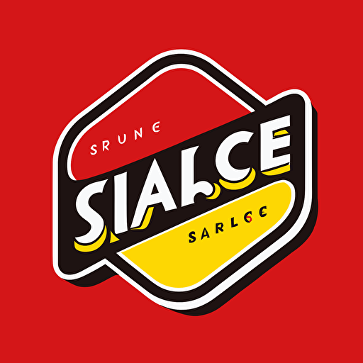 Sauce brand logo, vector, 2D, flat, use yellow, red, white and black, supermarket sign style, simple
