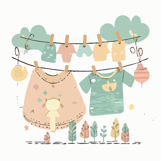 Baby Unisex Clothes Line vector, Clothes Hanging to Dry for Baby