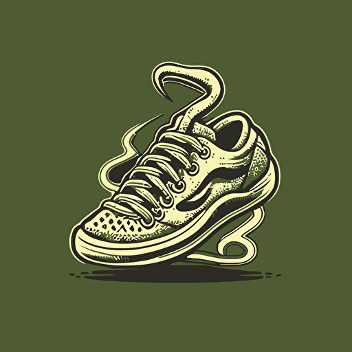 vector logo, simple, no detail, no shading, flat color, monotone, funny snake merging with sneaker shoes, humorous