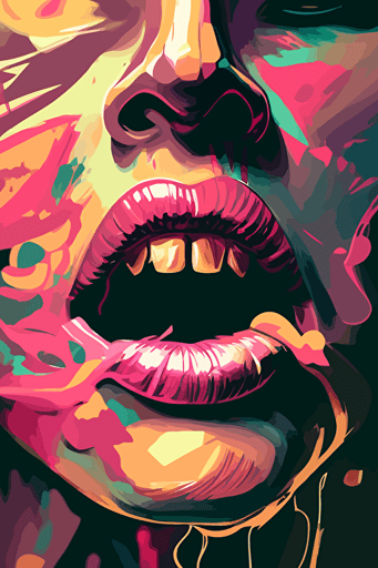 A painting of a abstract lipstic mouth close up, subdued colors, digital art, martin ansin, oil painting, detailed vectorart
