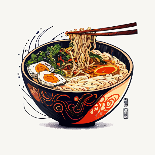 ramen bowl, vector art, white background