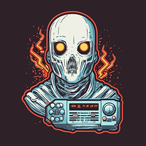Cybernetic Ghost,Horror, VHS Horror, VHS, Sticker, 80s horror comic art, Vector,