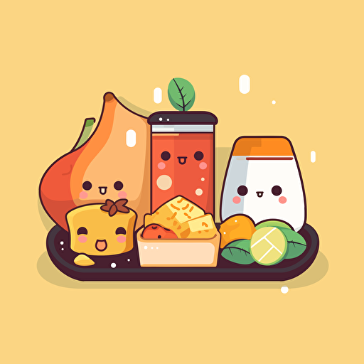 simplified flat art vector image of chibi food with solid background color