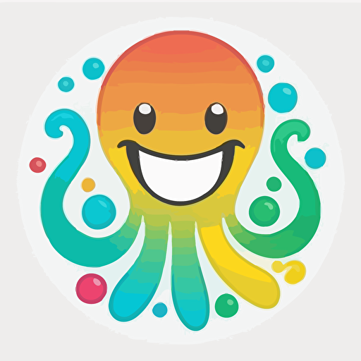 a mascot logo of a smiling octopus, simple, flat, vector, white background