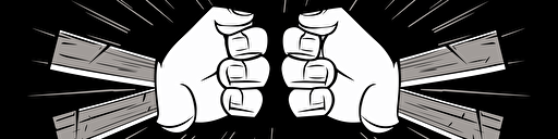 cartoon hands holding a wooden sign, white over black, simple line drawing digital, cool style disney-like, vector