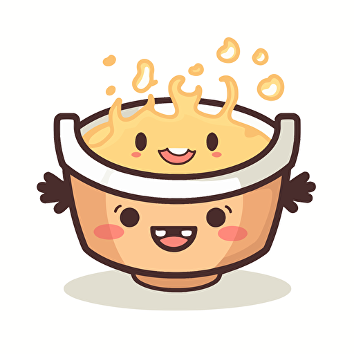 kawaii vector clipart of a bowl of hot miso soup smiling happily. The bowl has 2 arms outstretched in celebration.