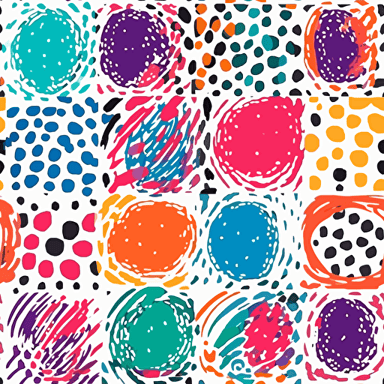 Hand drawn circle pattern of brush stroke. Vector seamless pattern set geometric texture shapes. Abstract background coolection of polka dot style in bright color. Decorative print with mosaic texture