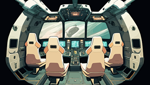 spaceship cockpit,4 seats,anime style,illustration,vector,