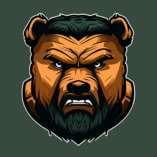 sports team mascot, head only, smart bear, front face, vector, minimalist, simple