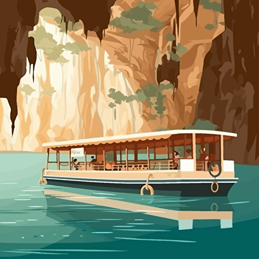 2d illustration of underground river boat tour in Puerto Princesa Palawan, vector art style