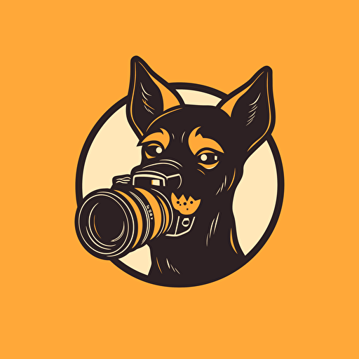 cute, vector logo of dog holding a camera