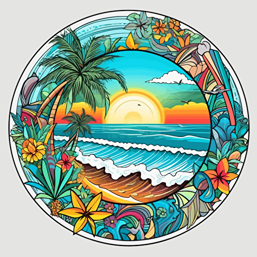 tropical ocean mandala, sticker, vector art