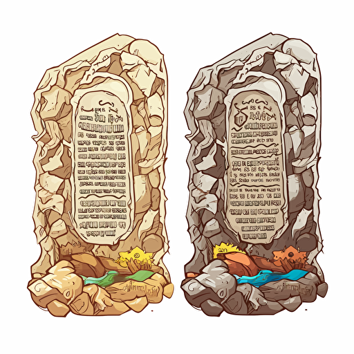 The two stone Tablets of the Ten Commandments, STICKER, solemn mood, earthen colors, in a manuscript style, CONTOUR, VECTOR, WHITE BACKGROUND, high detail,
