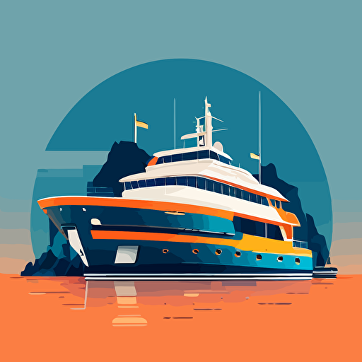 simple vector illustration of a yacht located in the harbour at Monaco. Blue and orange colours only, simple, uncluttered