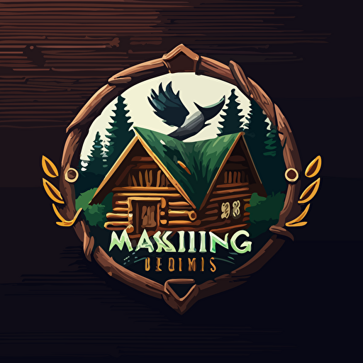 a simple vector logo for a log cabin in the woods for a family of Vikings