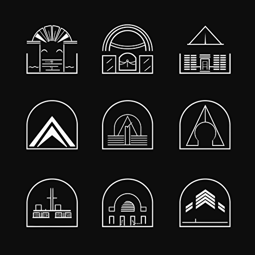 a logo vector pack of a ww2 brutalist bunker, outline design for logo, simple basic design, white on black, minimalist