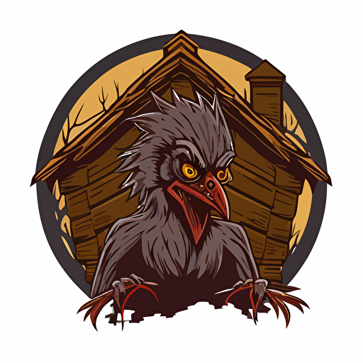 werewolf in a chicken coop, vector logo, vector art, emblem, simple cartoon, 2d, no text, white background