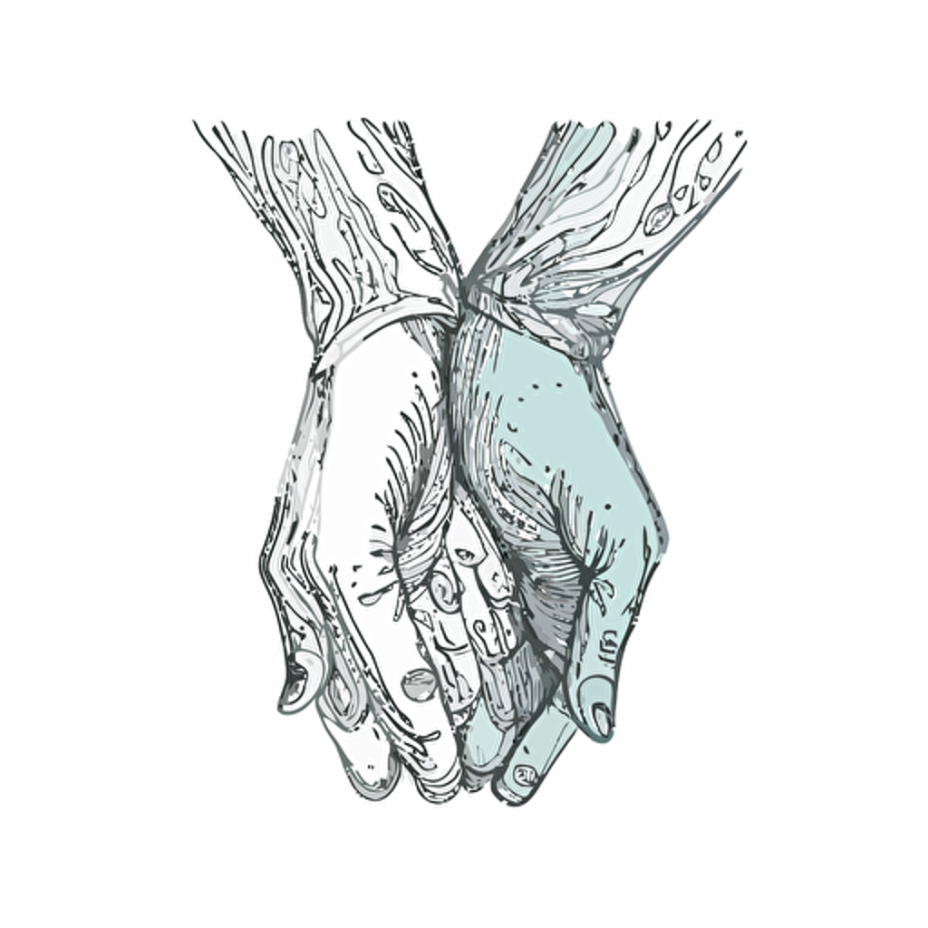 two hands holding together, isolated, no colors, vector, rupi kaur style